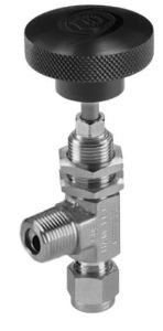 Stainless steel Ham-Let® H-395U male to Let-Lok needle valve with angle PCTFE stem 