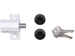 P114 PATIO DOOR LOCK WHITE FINISH VISI